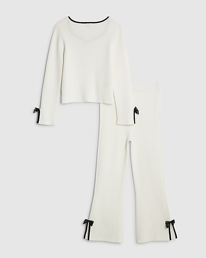 Girls Cream Bow Trouser Set