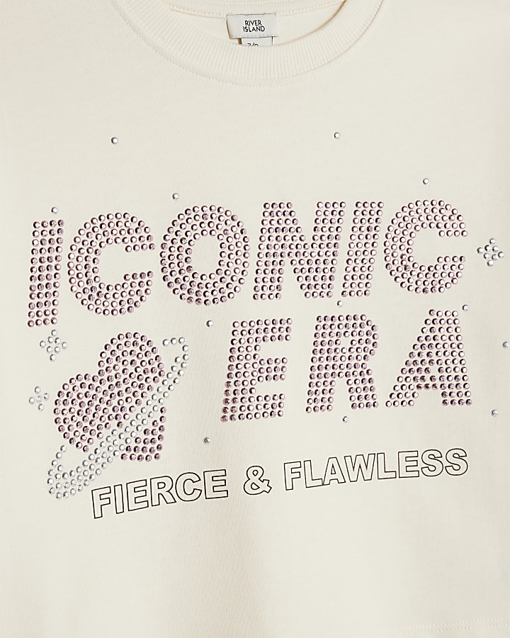 Girls Cream Embellished Iconic Era T-Shirt