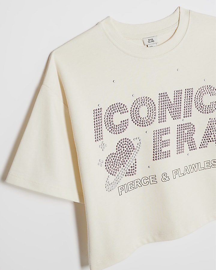 Girls Cream Embellished Iconic Era T-Shirt
