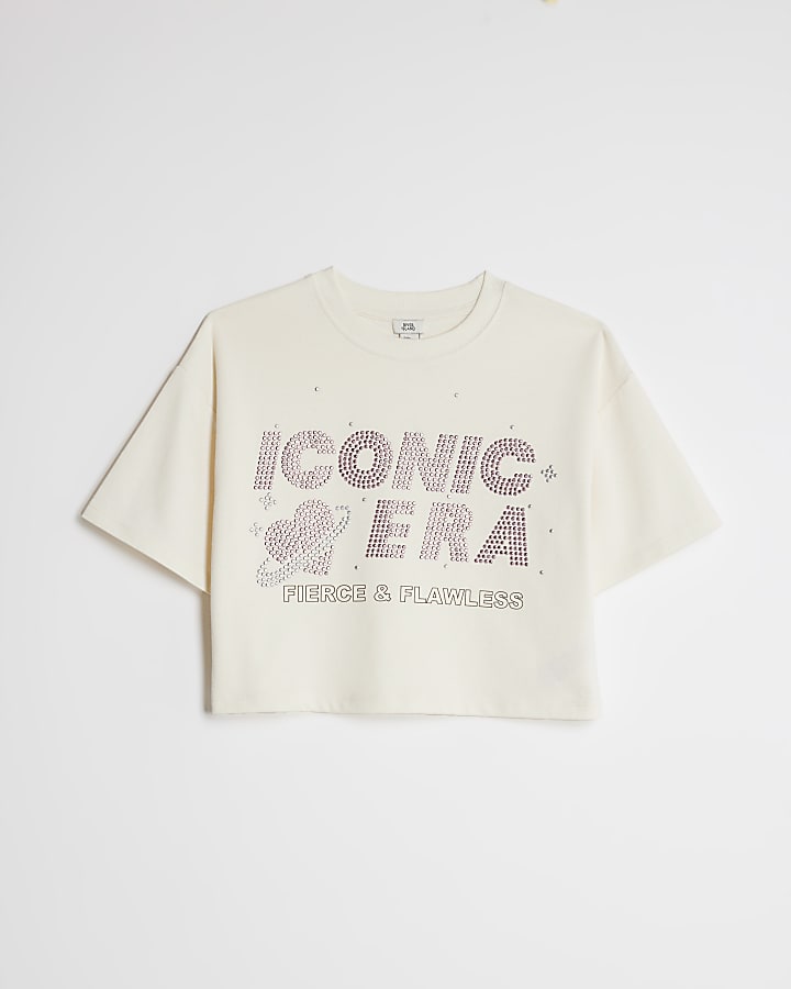 Girls Cream Embellished Iconic Era T-Shirt
