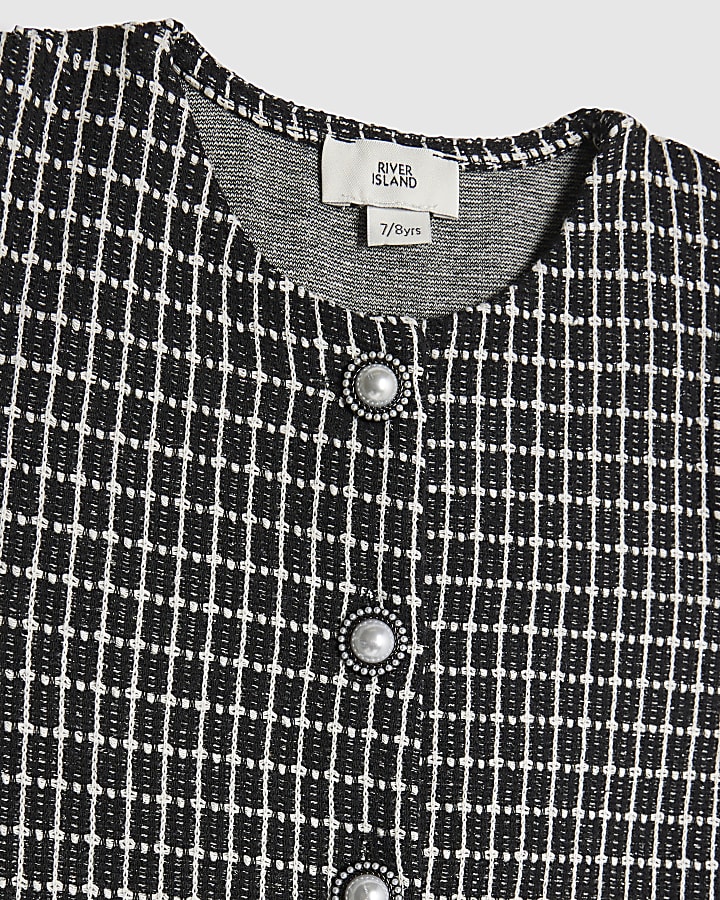 Girls Black Check Boucle Waistcoat Set