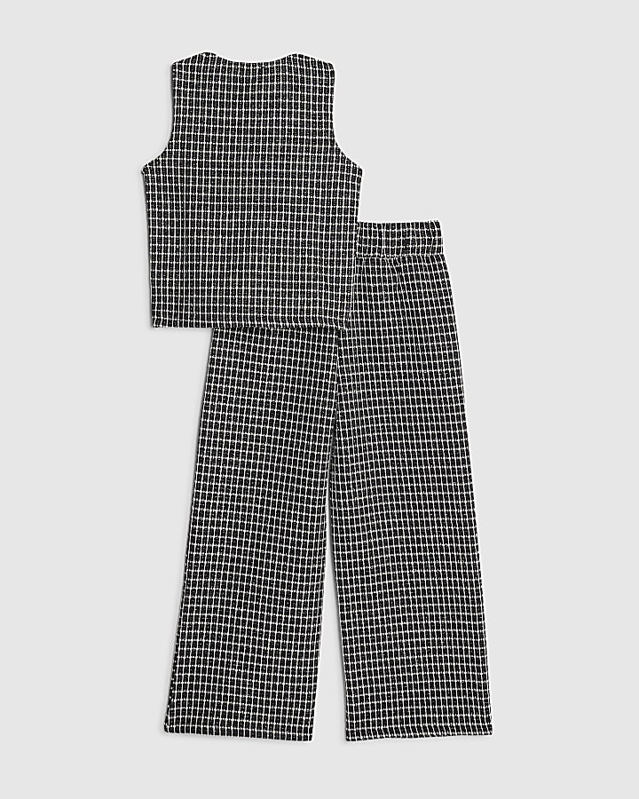 Girls Black Check Boucle Waistcoat Set