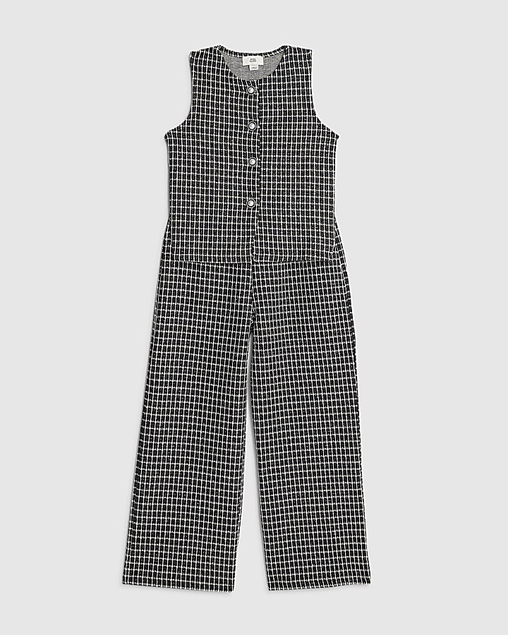Girls Black Check Boucle Waistcoat Set