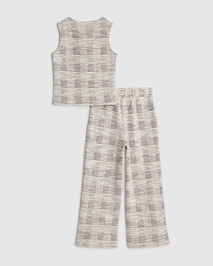 Girls Pink Check Boucle Waistcoat Set
