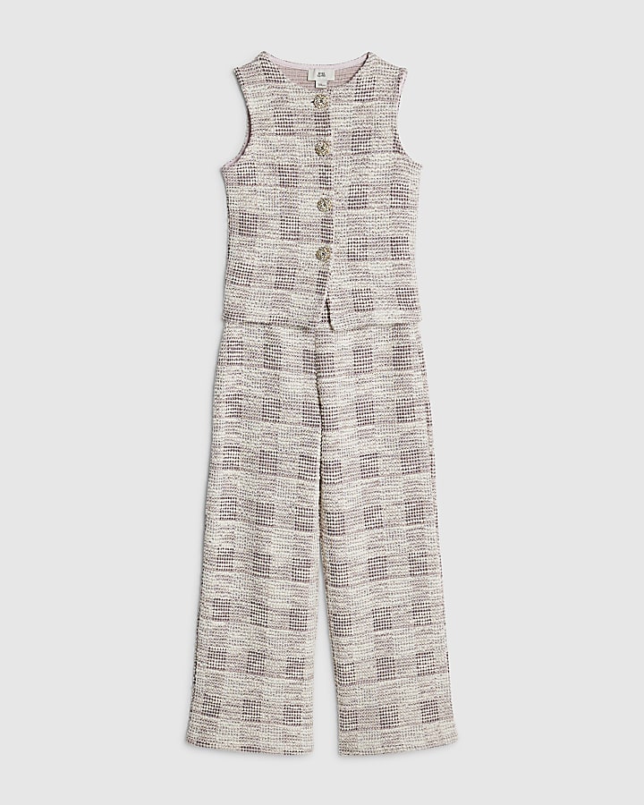 Girls Pink Check Boucle Waistcoat Set