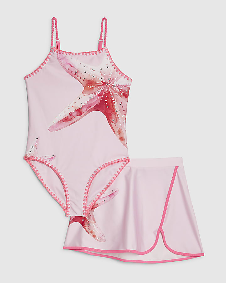 Girls Pink Starfish Swimsuit Set