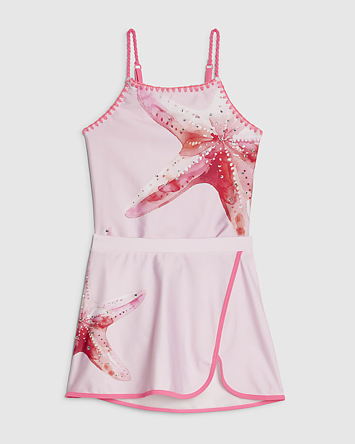 Girls Pink Starfish Swimsuit Set