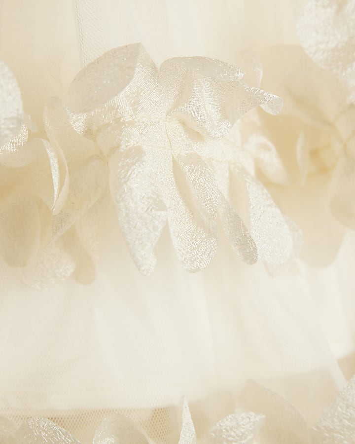 Mini Girls Cream Tiered Tulle Dress