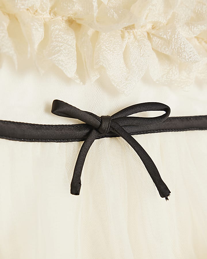 Mini Girls Cream Tiered Tulle Dress