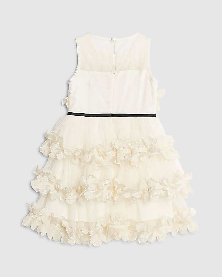 Mini Girls Cream Tiered Tulle Dress