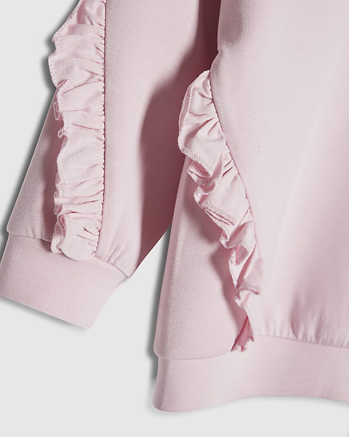 Mini Girls Pink Frill Sweatshirt Set