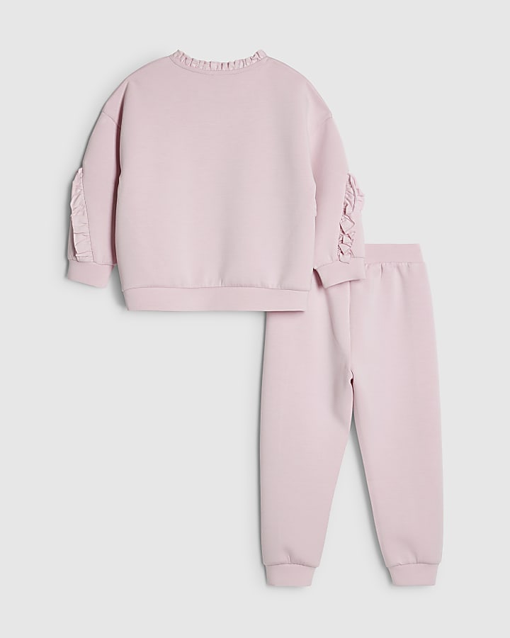 Mini Girls Pink Frill Sweatshirt Set