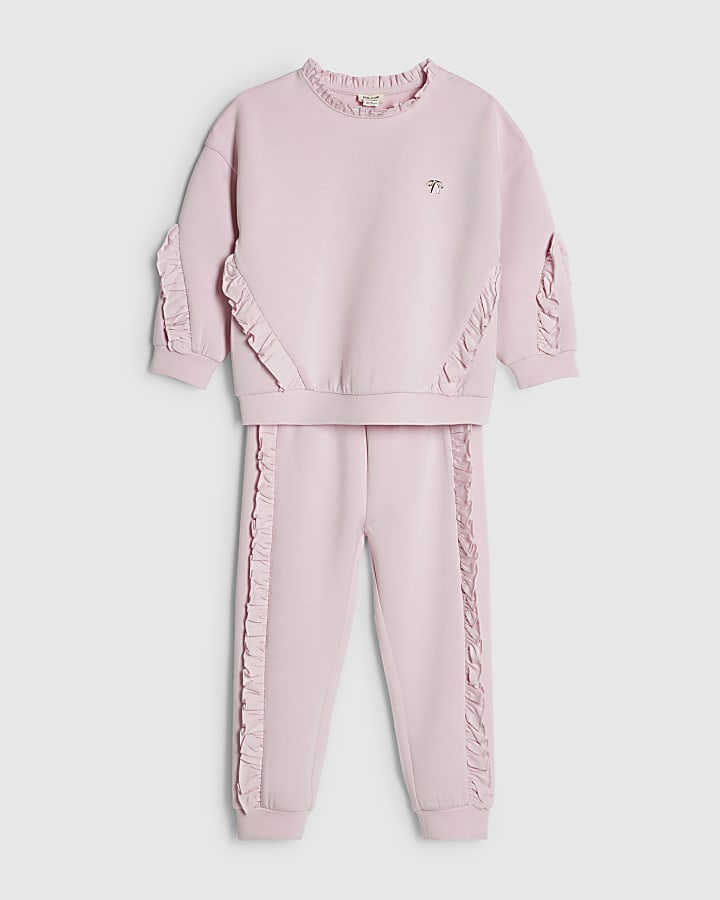Mini Girls Pink Frill Sweatshirt Set
