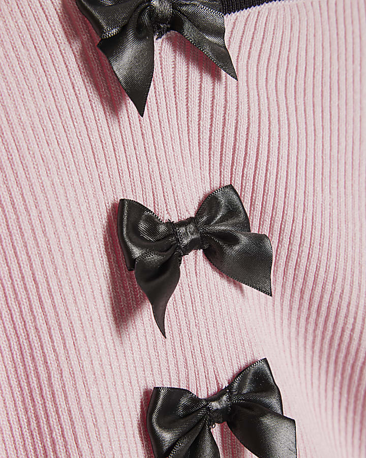 Girls Pink Bow Top And Trousers Set
