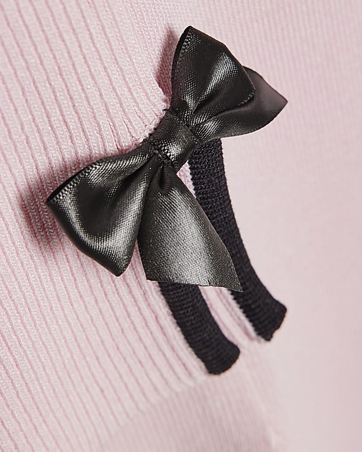 Girls Pink Bow Top And Trousers Set