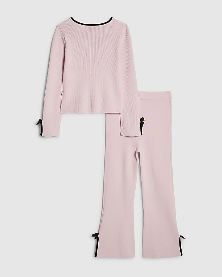 Girls Pink Bow Top And Trousers Set
