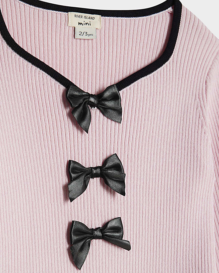 Mini Girls Pink Bow Trousers Set