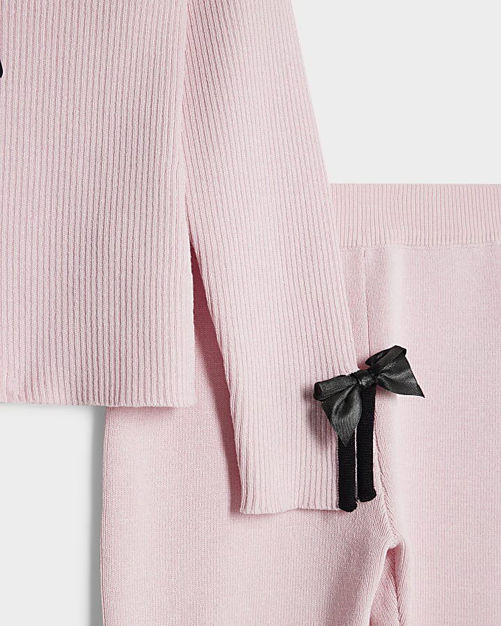 Mini Girls Pink Bow Trousers Set