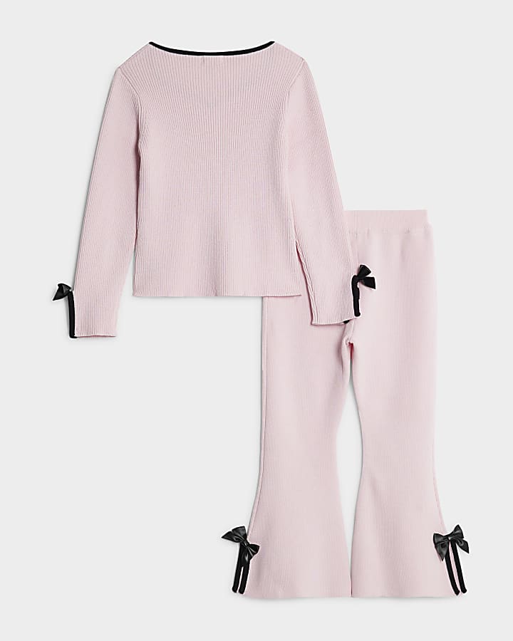 Mini Girls Pink Bow Trousers Set