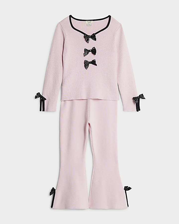 Mini Girls Pink Bow Trousers Set