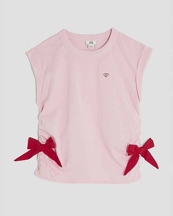 Girls Pink side Bow T-shirt