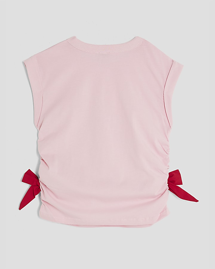 Girls Pink side Bow T-shirt