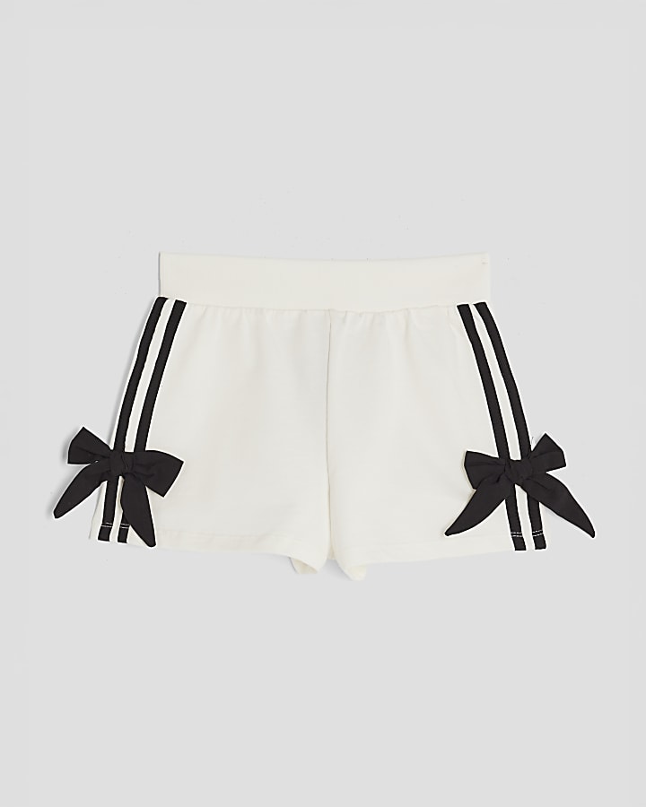 Girls White Bow Runner Shorts