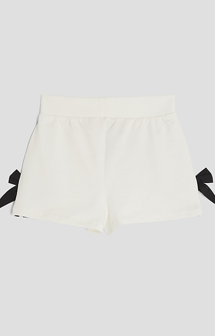 Girls White Bow Runner Shorts