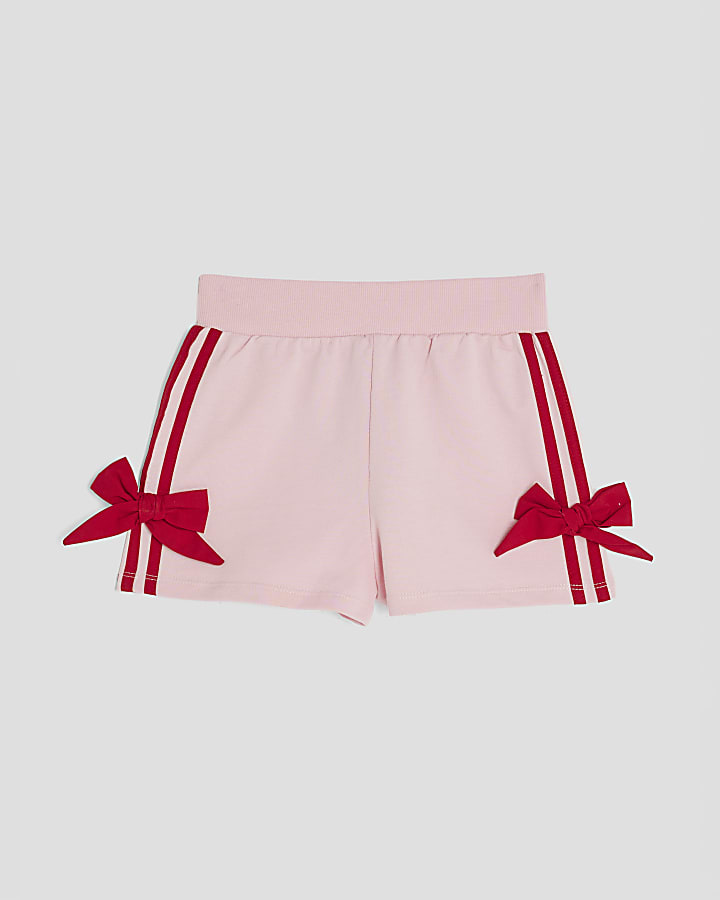 Girls Pink Bow Runner Shorts