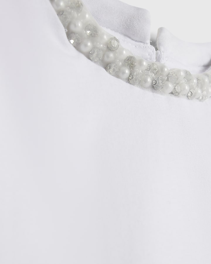Mini Girls White Pearl Necklace T-Shirt