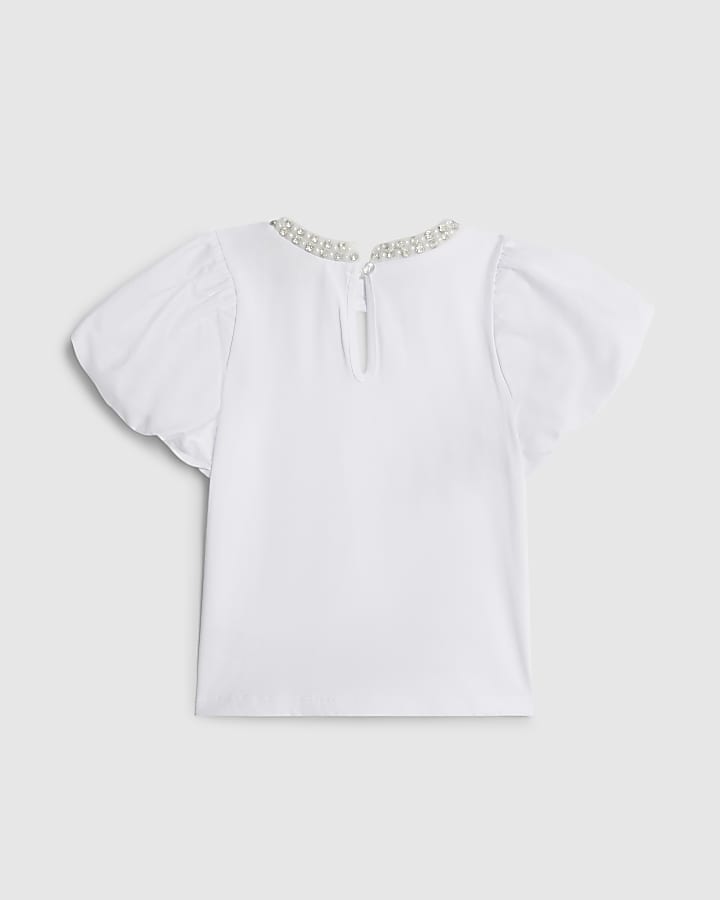 Mini Girls White Pearl Necklace T-Shirt