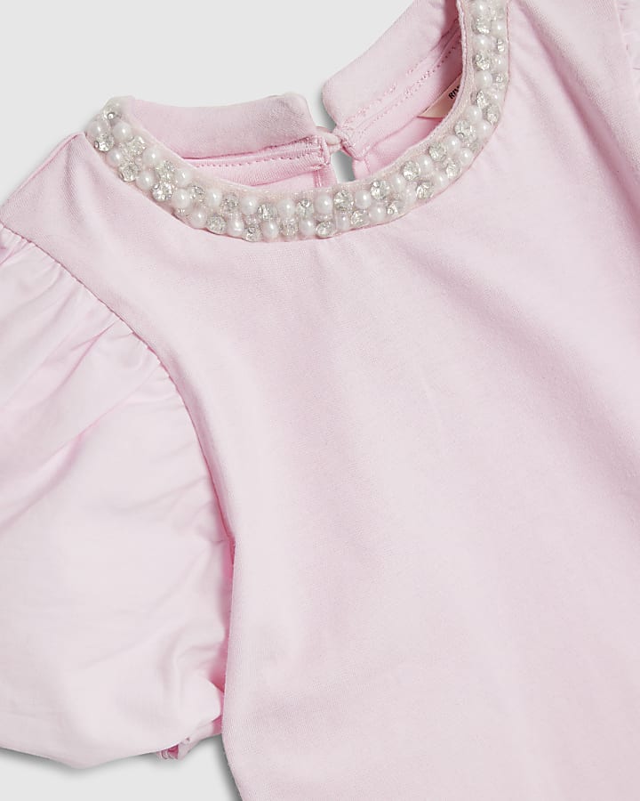 Mini Girls Pink Pearl Necklace T-Shirt