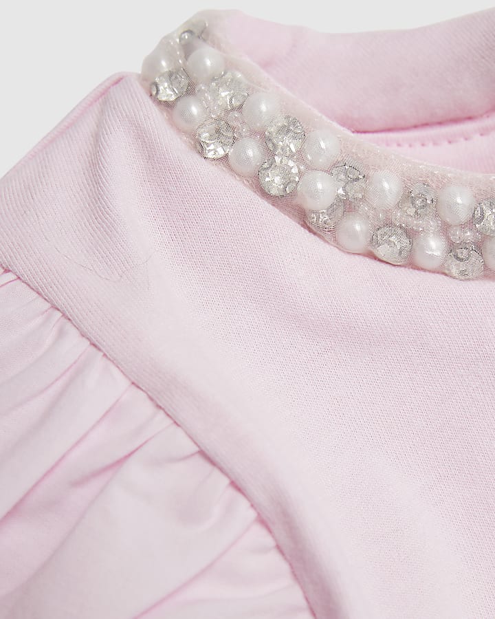 Mini Girls Pink Pearl Necklace T-Shirt