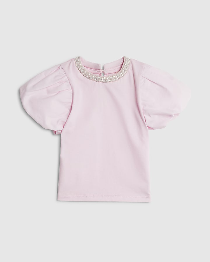 Mini Girls Pink Pearl Necklace T-Shirt