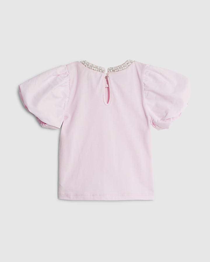 Mini Girls Pink Pearl Necklace T-Shirt