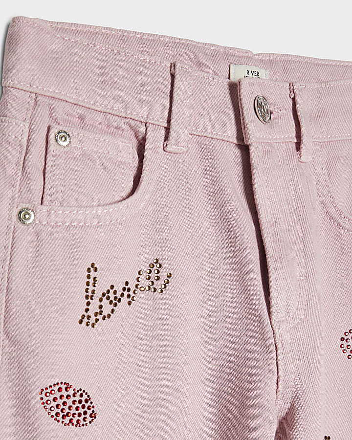 Girls Pink Lips Straight Jeans