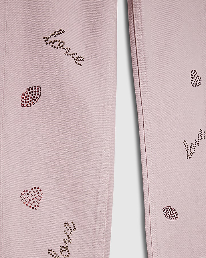 Girls Pink Lips Straight Jeans