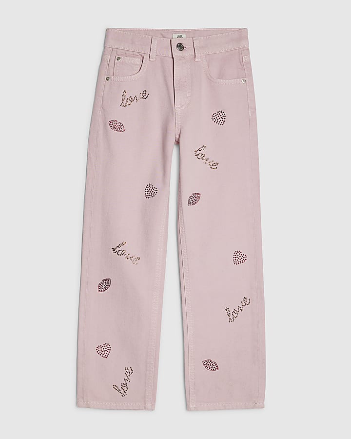Girls Pink Lips Straight Jeans