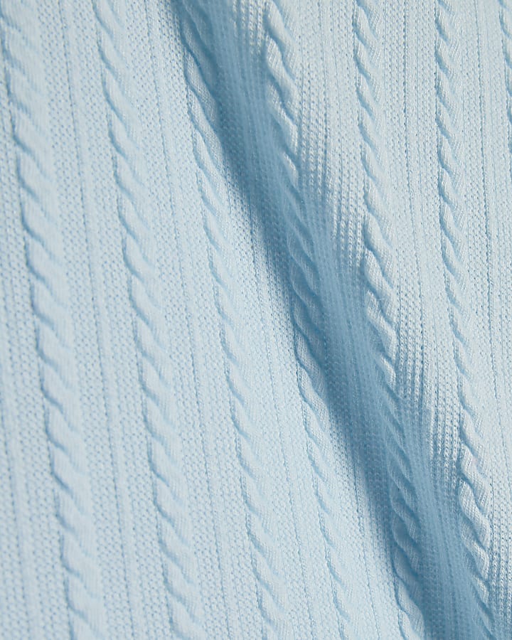 Mini Girls Blue Cable Knitted T-Shirt Set