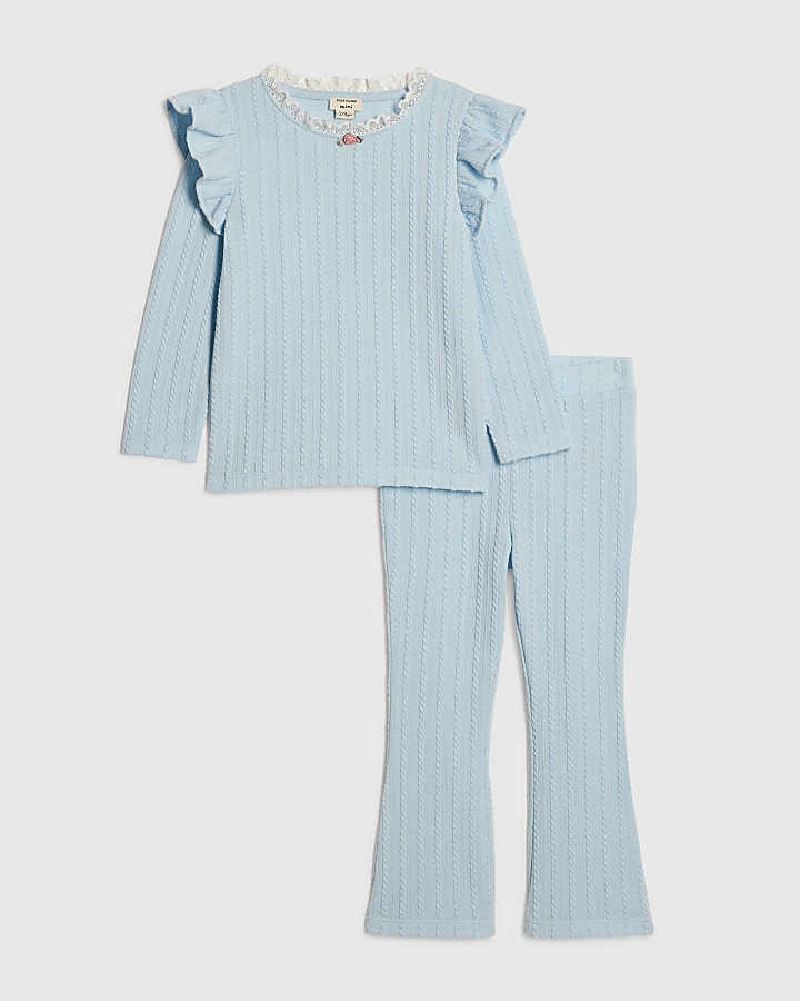 Mini Girls Blue Cable Knitted T-Shirt Set