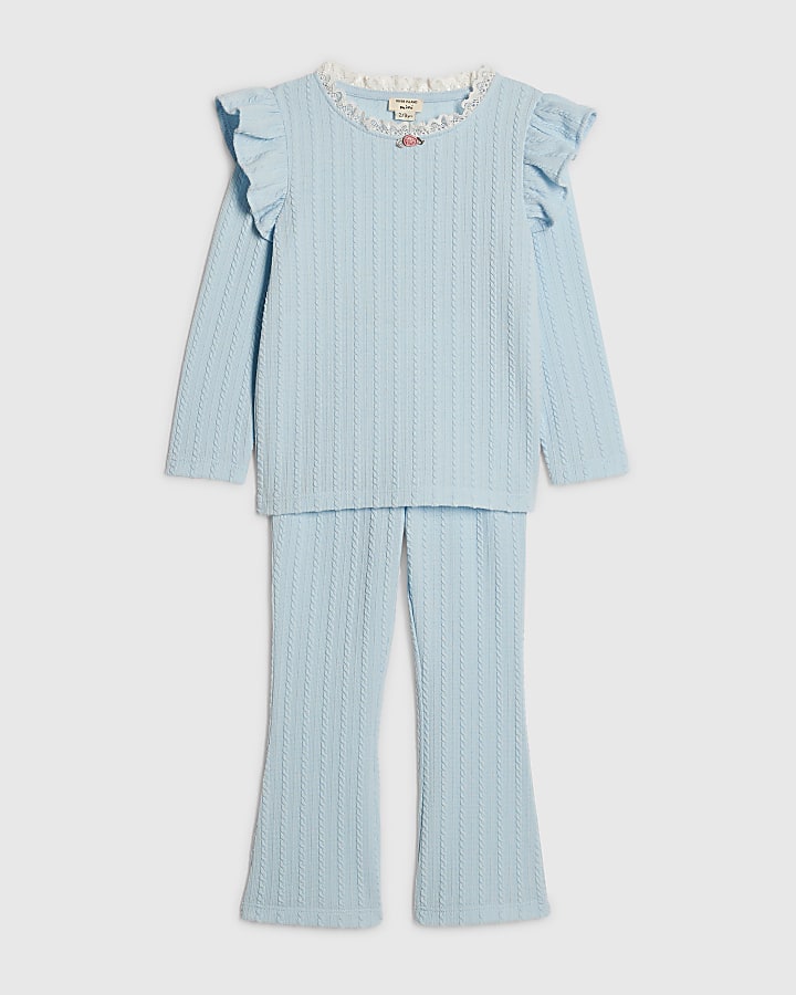 Mini Girls Blue Cable Knitted T-Shirt Set