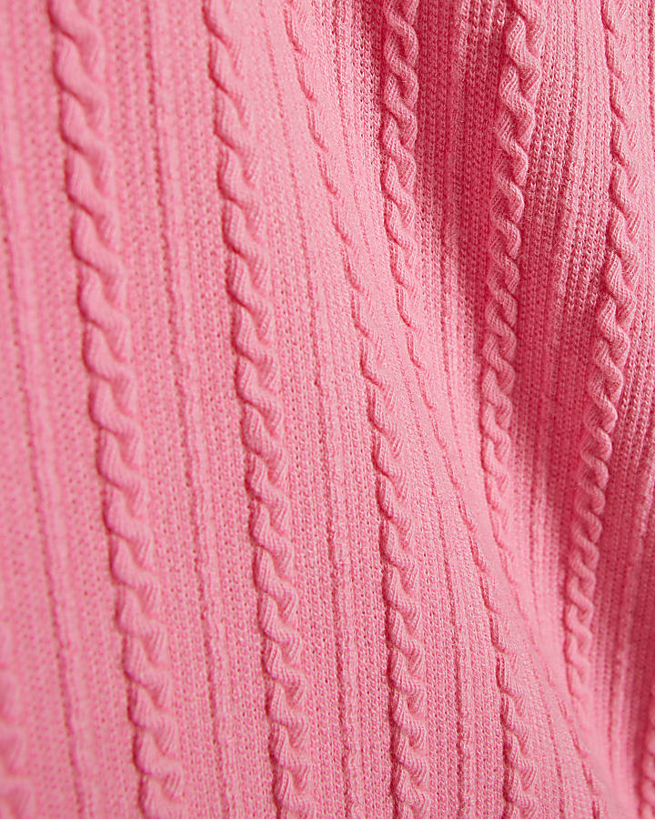 Mini Girls Pink Cable Knitted T-Shirt Set