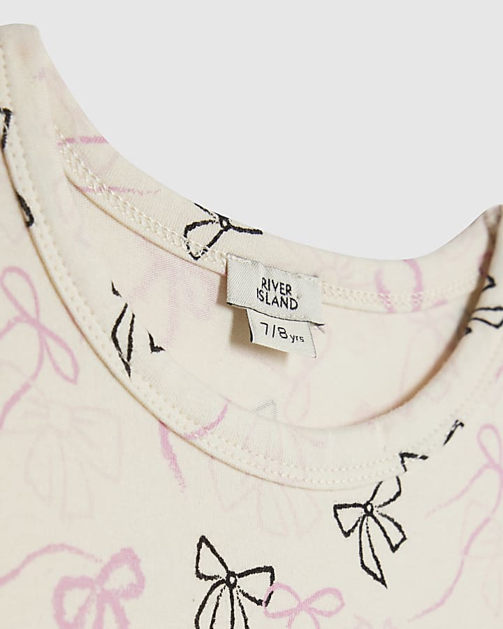 Girls Pink Bow Print RI Waistband Top