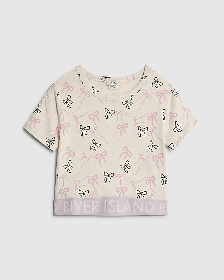 Girls Pink Bow Print RI Waistband Top