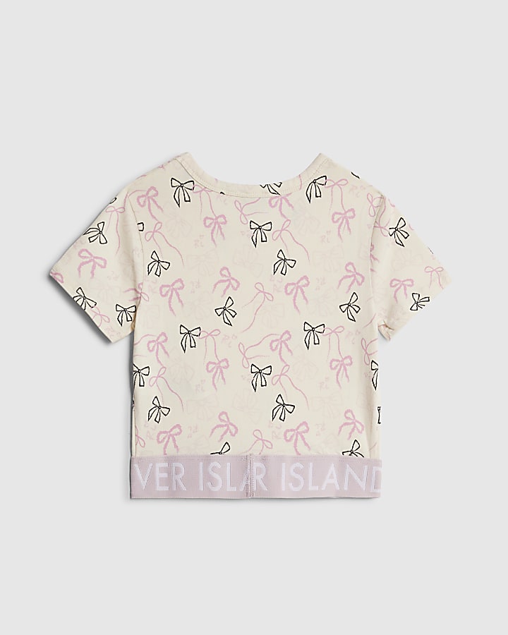 Girls Pink Bow Print RI Waistband Top