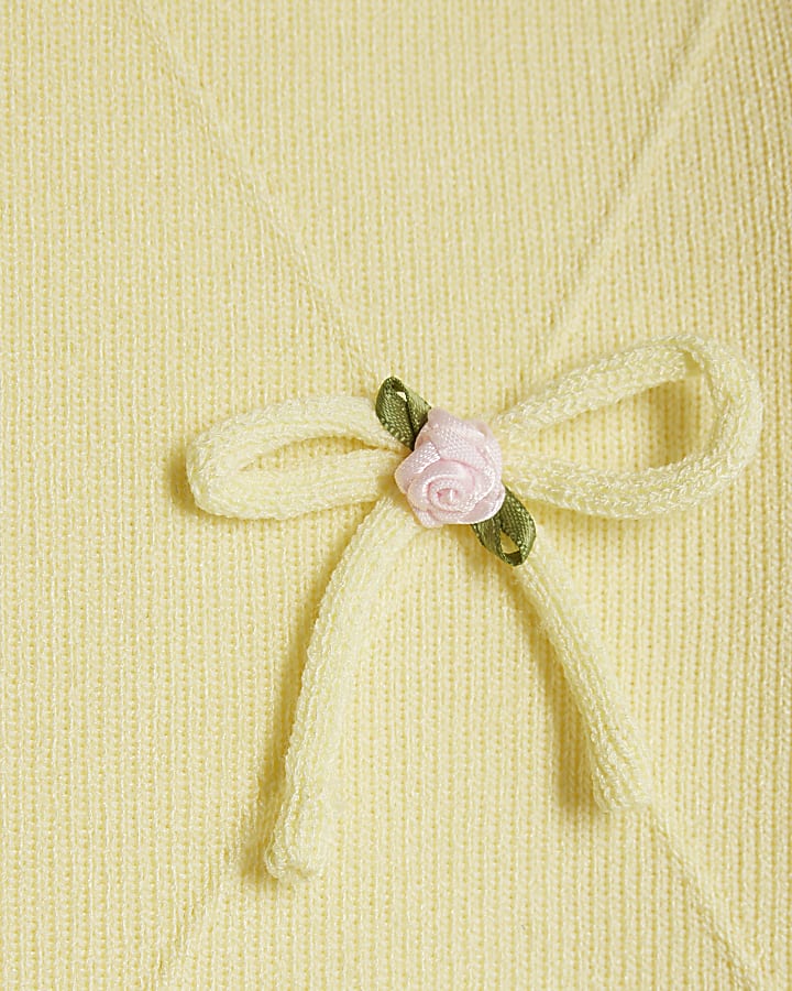 Girls Yellow Rose Bow Diamante Top