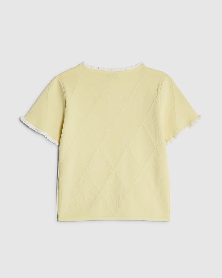 Girls Yellow Rose Bow Diamante Top