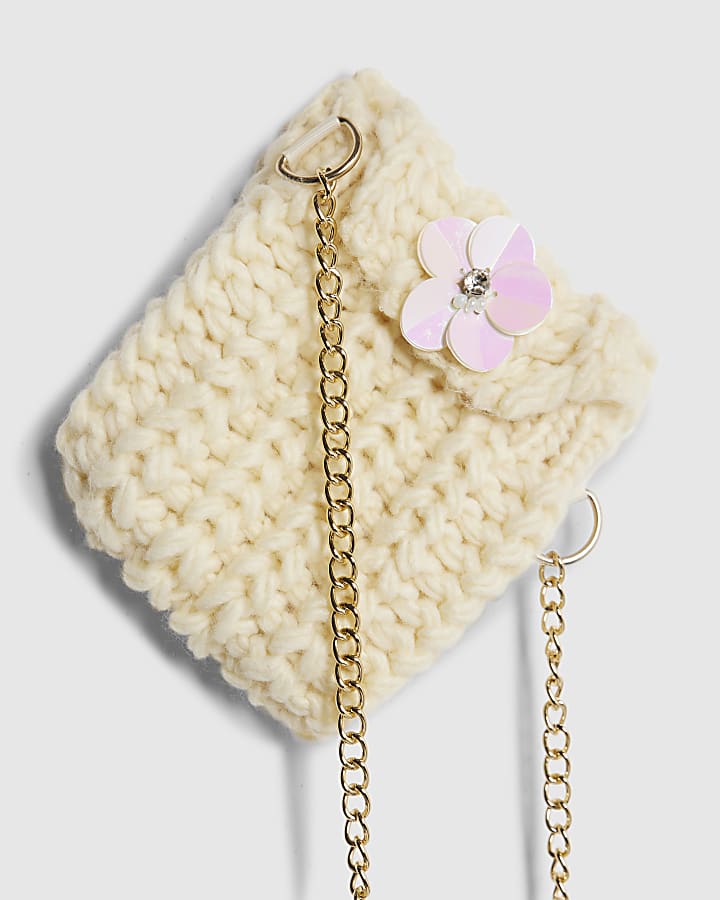 Girls Yellow Knitted Flower Jumper With Bag