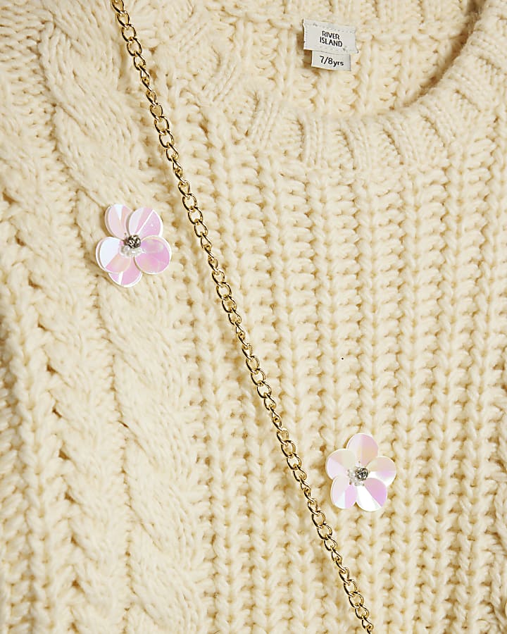 Girls Yellow Knitted Flower Jumper With Bag