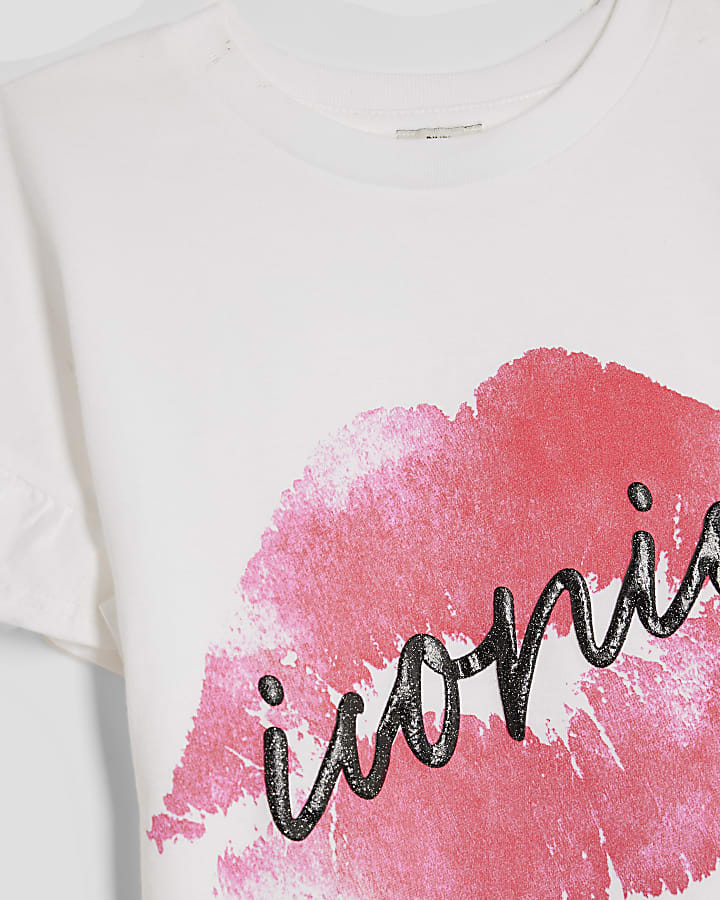 Girls White Iconic Lips Frill T-Shirt